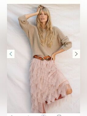 The Chéri Ruffled Tulle Midi Skirt by Anthropologie in blush size S